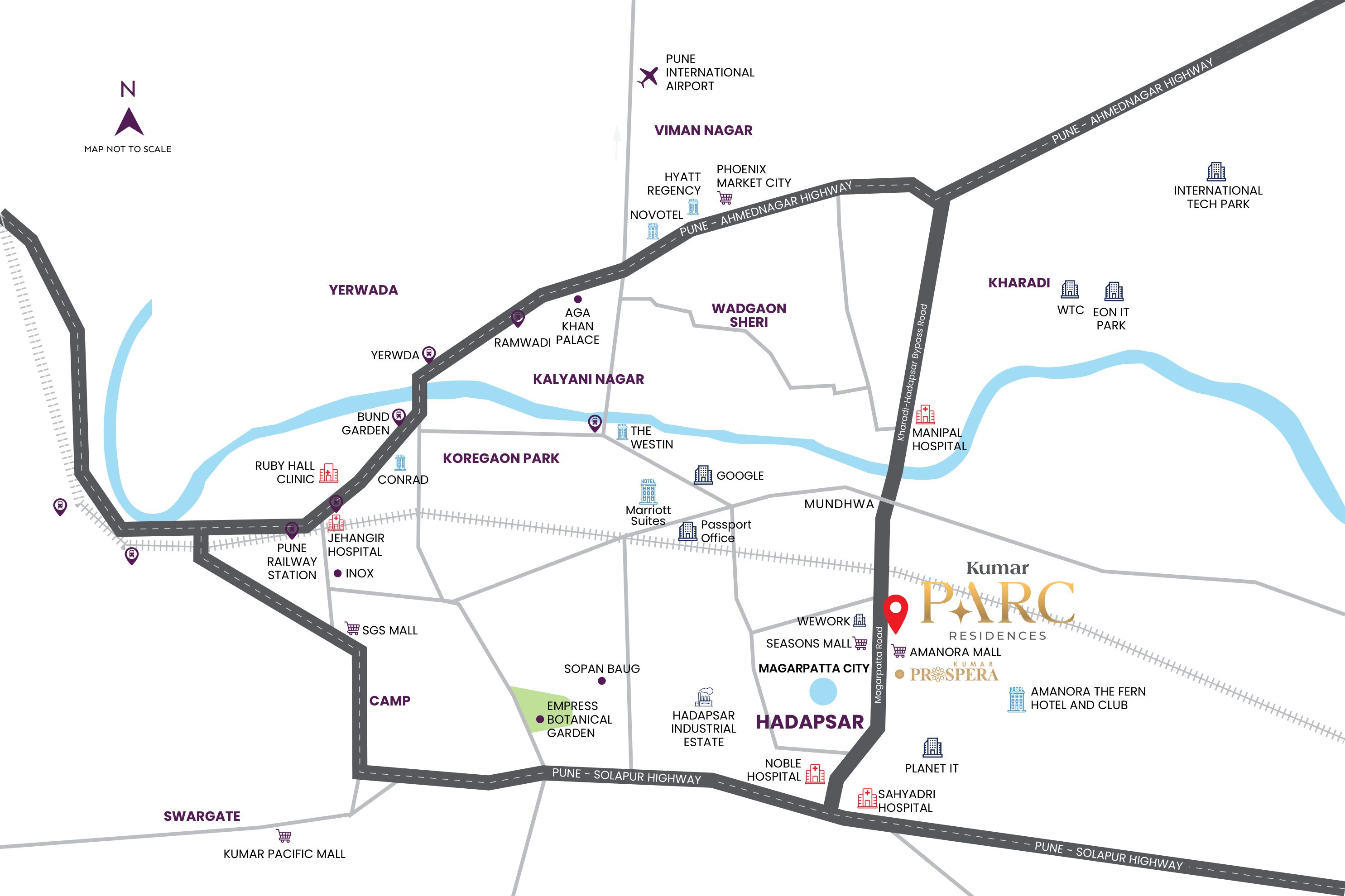 Location map of Kumar Parc Residences opposite Seasons Mall, Magarpatta, Hadapsar, Pune
